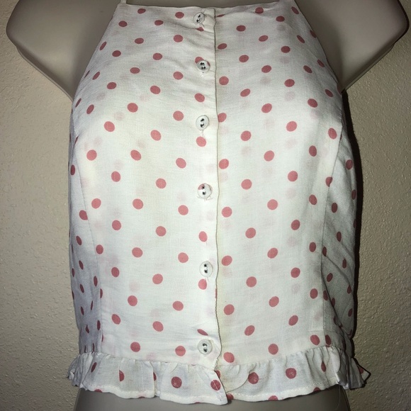 Kimchi Blue Tops - KIMCHI BLU || pink polka dot button up halter top